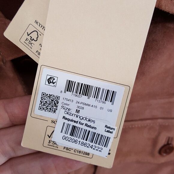 SCOTCH & SODA Shirt Jacket Mens Medium Tan Blush Suede Button Double Pocket $478 - Picture 6 of 11